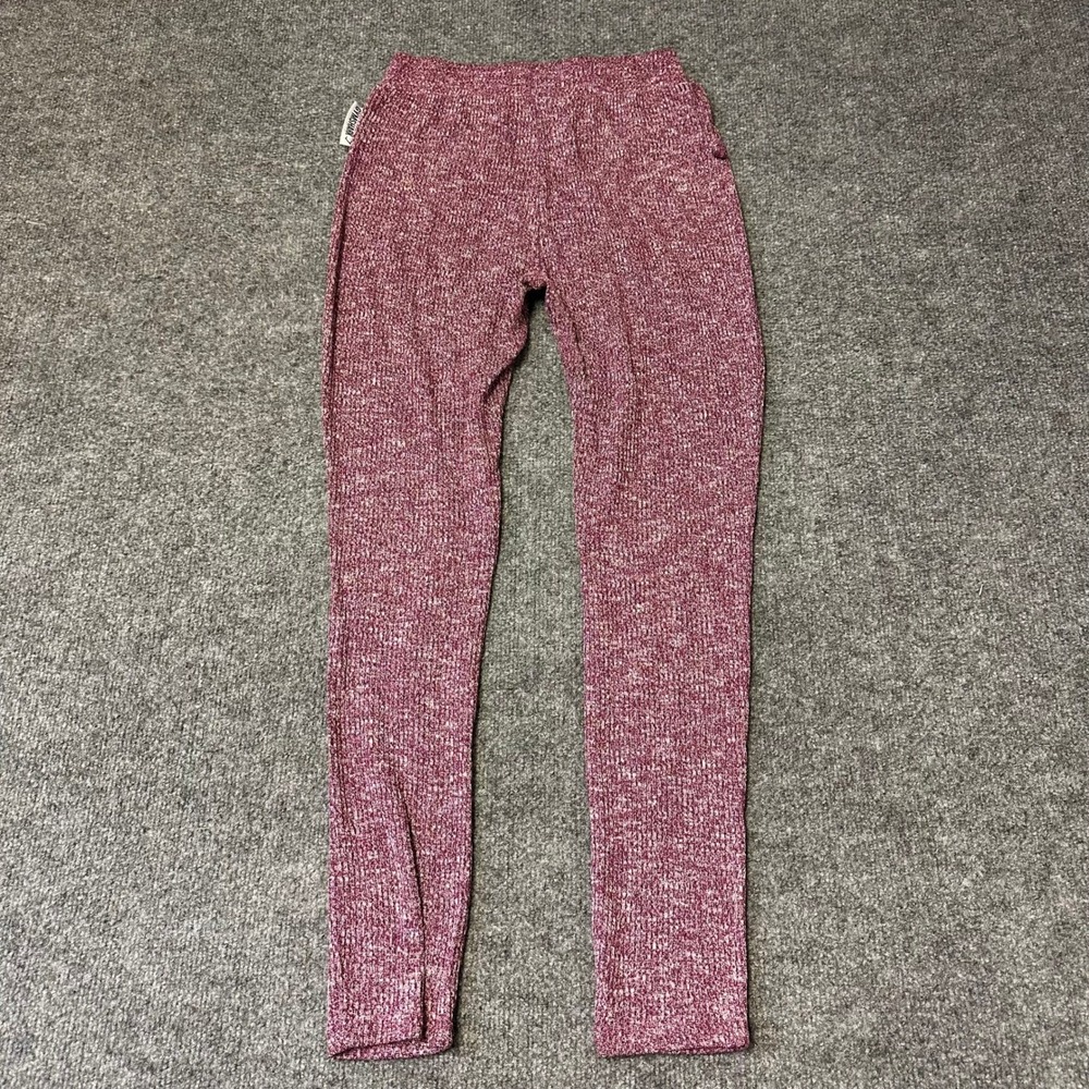 Gymshark Leggings Womens Size S Burgundy Marl Knit Ribbed Drawstring Athletic